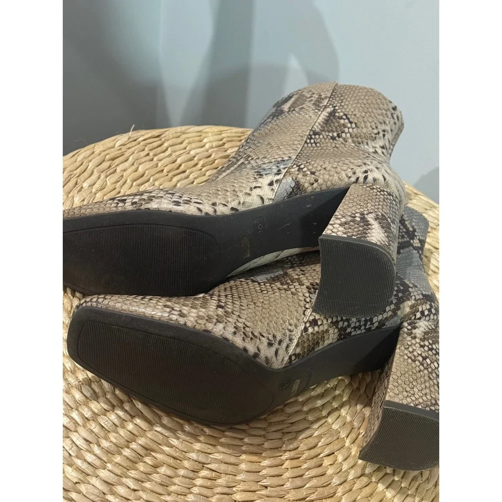 Bamboo Snake Print Ankle Boots Block Heel Women's Fashion Booties Size 10